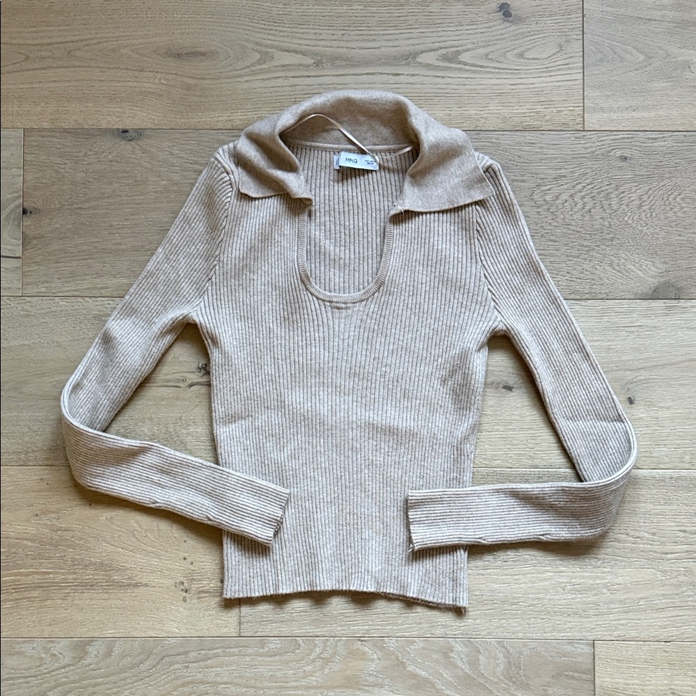 Mango Beige Ribbed Sweater